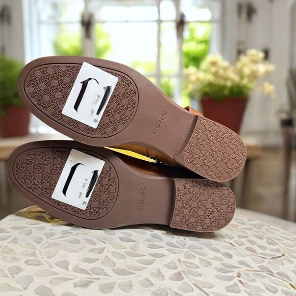 Vionic $190 Rhiannon Equestrian Ankle Boots Cognac Nubuck Leather Buckle Detail - Picture 11 of 13